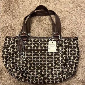 Fossil Brown and Cream Geometric Shoulder Bag